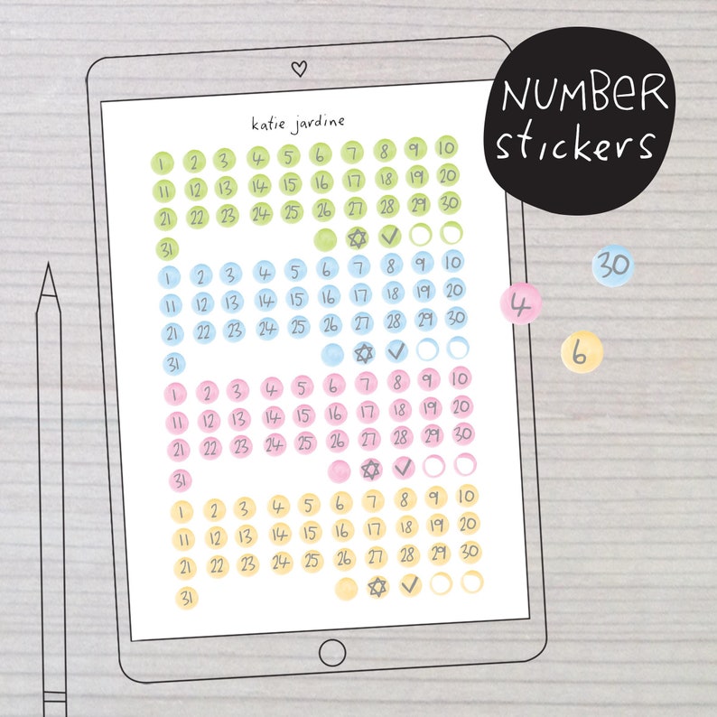 131 Watercolour Number Digital Sticker, Hand Painted Digital Stickers