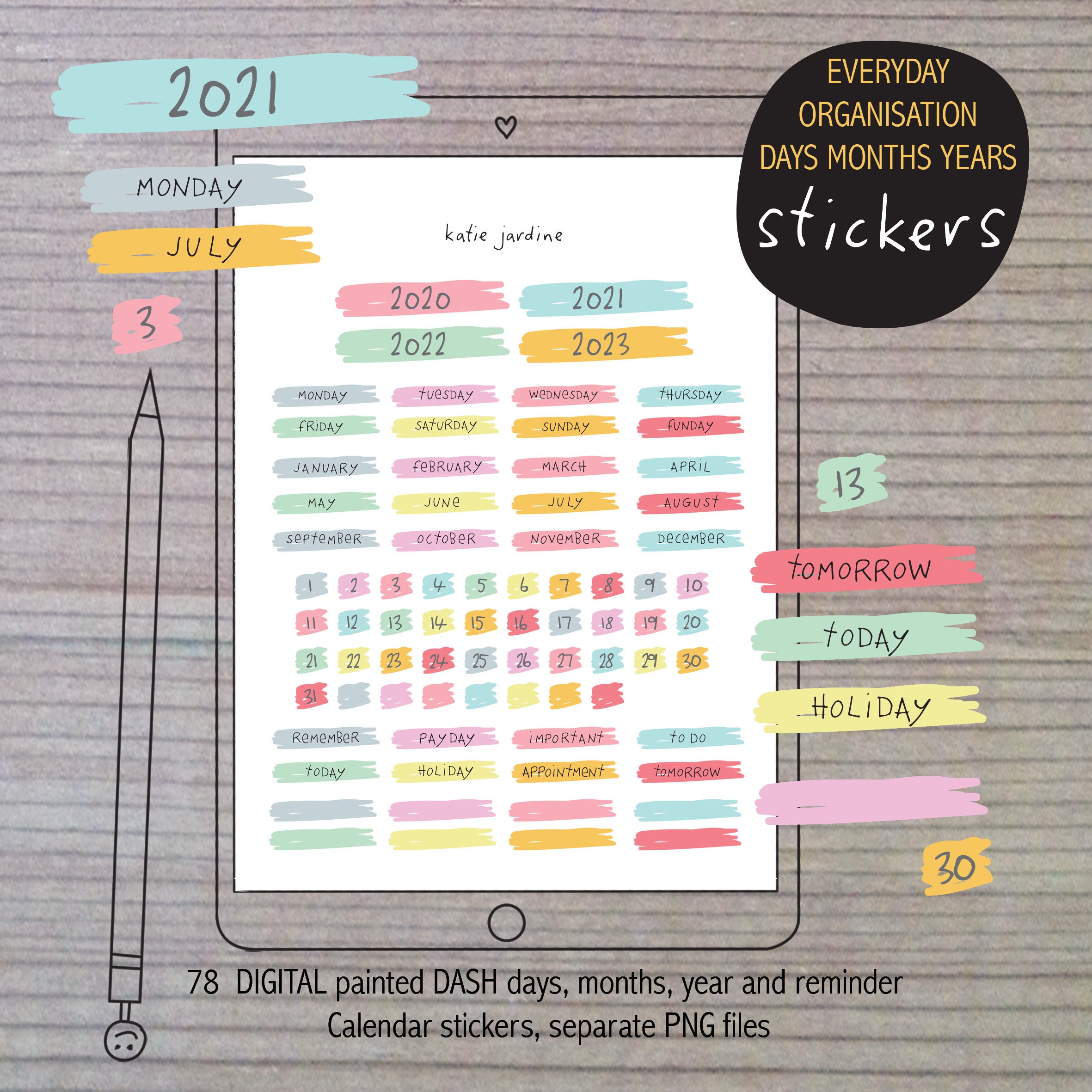 Digitale Planer Kalender Aufkleber für Kugel Zeitschriften & iPad Tagesplaner, Pinsel strich 