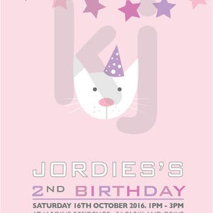 kids invitation printable invitation girls invitation cat invitation cat party girls invite pussy cat pink aqua white image 2