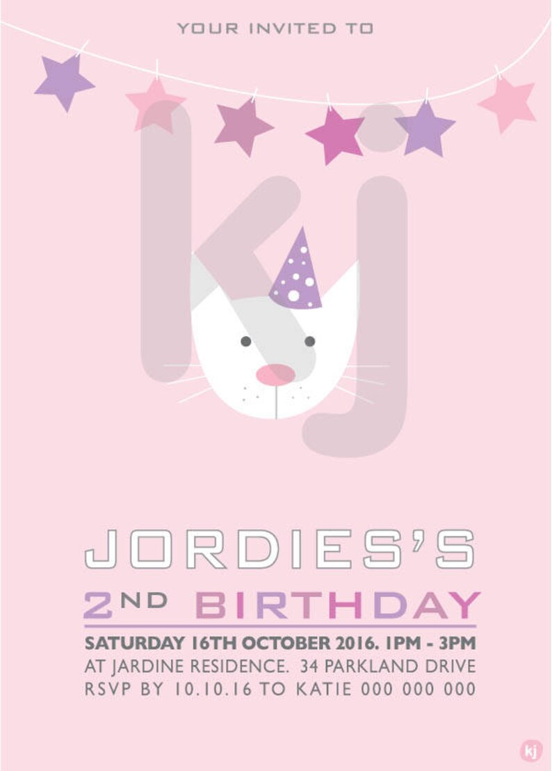 kids invitation printable invitation girls invitation cat invitation cat party girls invite pussy cat pink aqua white image 2