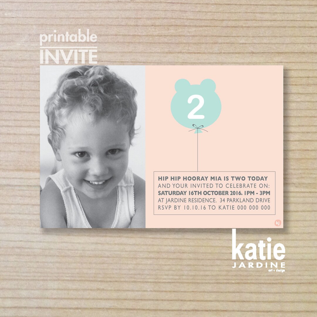 Girls Invitation Kids Invitation Printable Invitation Bear Balloon ...