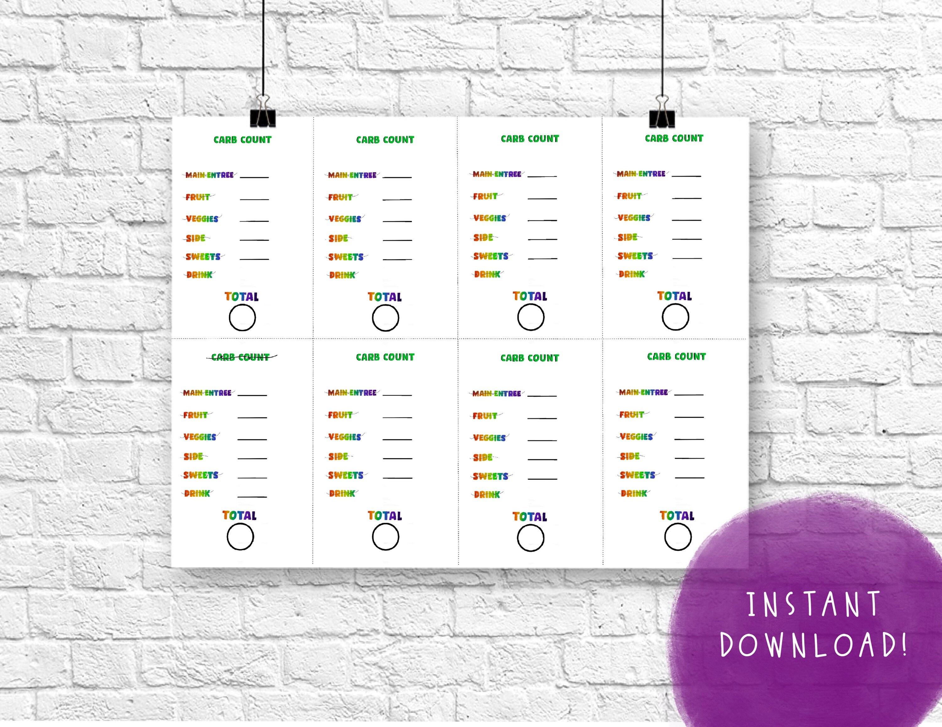 Carb count cardsPrintable file Etsy