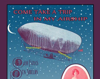 TRIP IN My AIRSHIP 8x10 Vintage sheet music Zeppelin Dirigible Cover Art Print picture