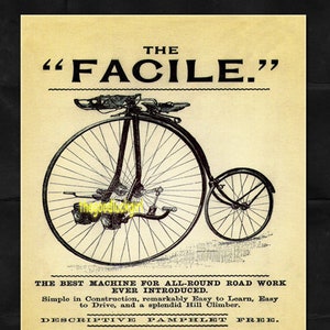 THE FACILE 8x10 Vintage Velocipede tricycle bicycle advertising Art Print picture