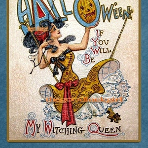 5x7 1914 MY WITCHING QUEEN Vintage Halloween Postcard Art Print picture