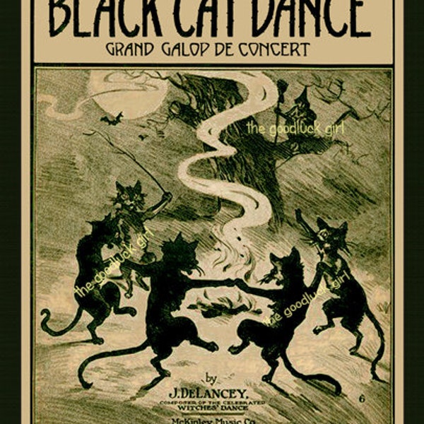 Téléchargement instantané BLACK CAT DANCE vintage Halloween Sheet Music Cover Art Print picture Téléchargeable