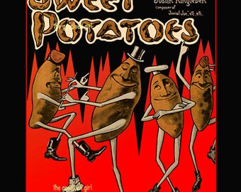 DANCING SWEET POTATOES 8x10 whimsical Vintage sheet music cover art print kitchen picture