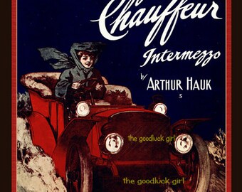 LADY CHAUFFEUR 8x10 Vintage Car sheet music cover art print  Antique Auto picture