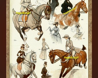 VINTAGE HORSE RIDERS 8x10 La Vie Parisienne magazine Sidesaddle Equestrian cover Art Print