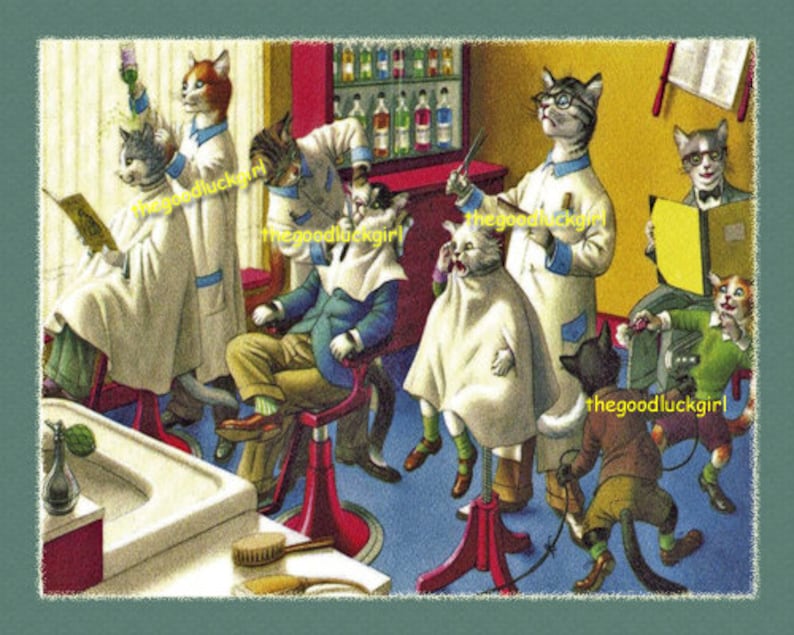 Vintage CAT BARBER SHOP 8X10 restored picture reproduction Etsy