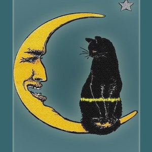 Descarga instantánea 16x20 GATO NEGRO EN LA LUNA Vintage 1917 Postal Arte Impresión imagen Digital Descargable