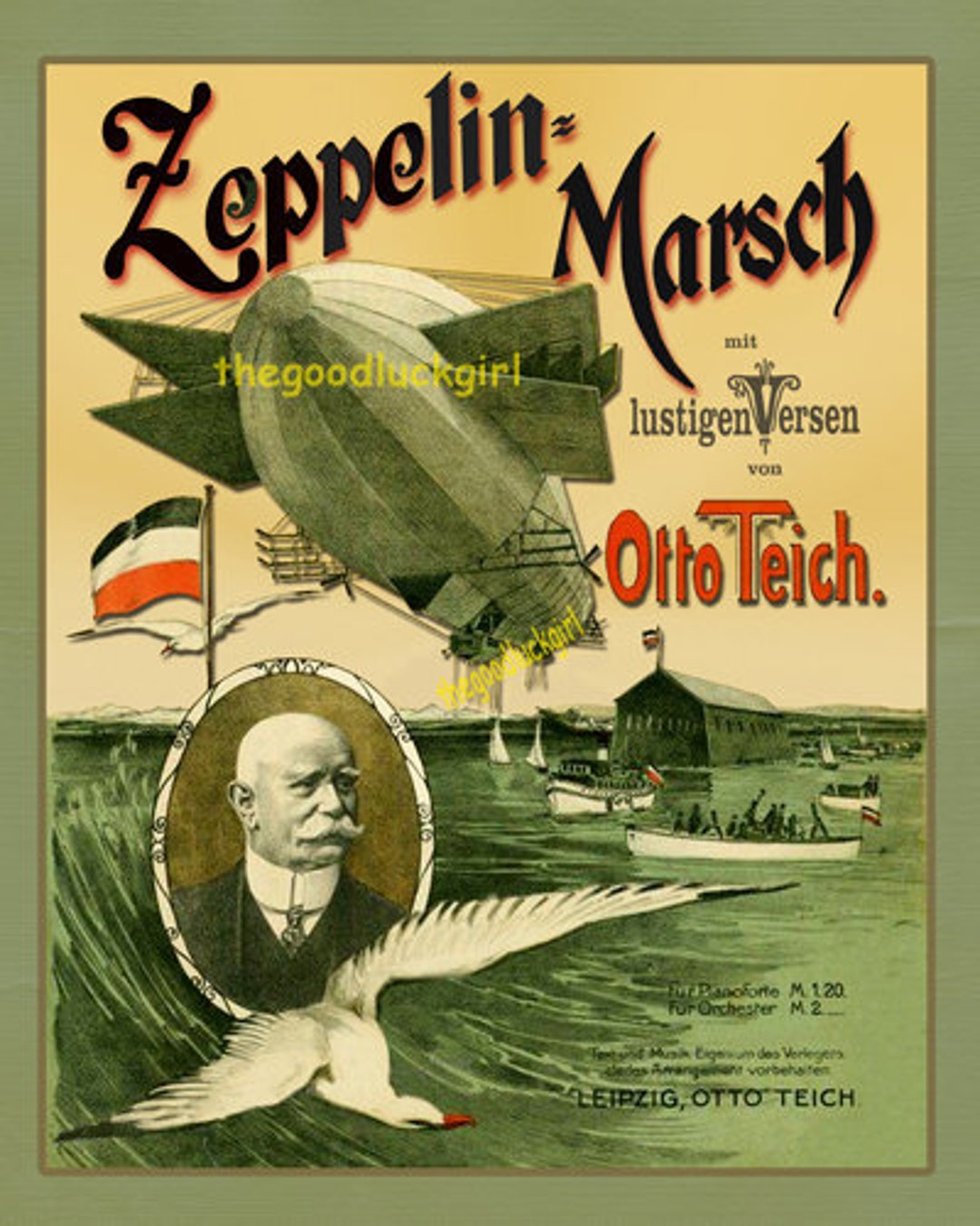 ZEPPELIN MARCH 8x10 Vintage Sheet Music Dirigible Cover Art Etsy