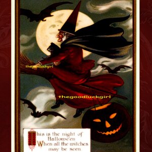 Instant Download FLYING WITCH Vintage Halloween Postcard Art Print picture Downloadable