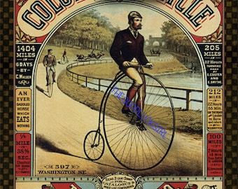 Vintage Pope Mfg COLUMBIA BICYCLE Velocipede Tricycle 8x10 Advertising sheet music Art Print