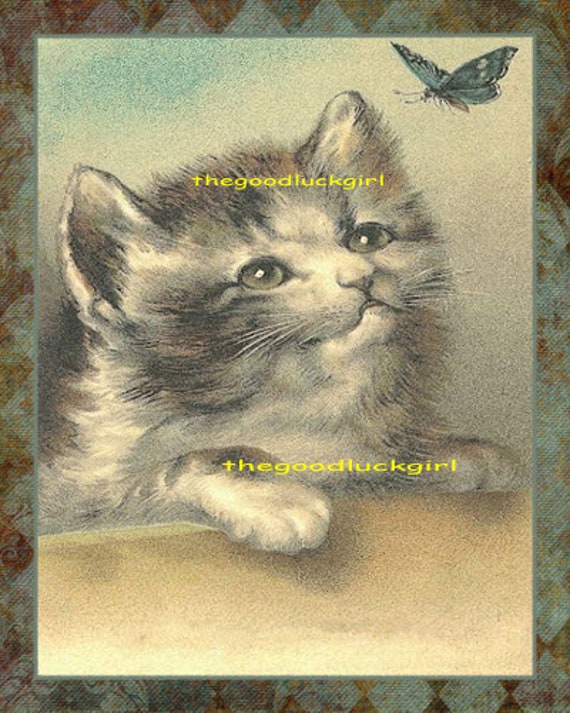 Vintage CAT BARBER SHOP 8X10 Postcard art reproduction print kitten picture