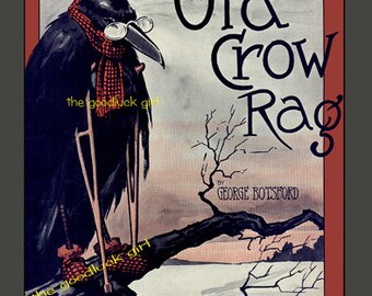 OLD CROW RAG 8x10 Vintage sheet music Cover Art Print ~ Funny Birthday picture