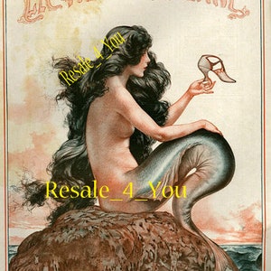 Semi Nude Sexy MERMAID WITH SHOE 8x10 Vintage French La Vie Parisienne Cover Art print picture image 2