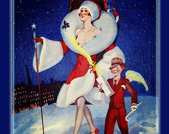 TOPLESS LADY SANTA 8x10 Vintage La Vie Parisienne magazine Christmas holiday Art Print decoration picture