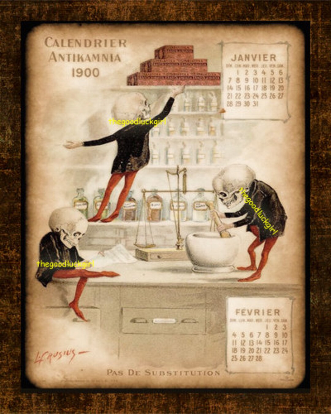 1900 January February SKELETON PHARMACISTS 8x10 Vintage Antikamnia