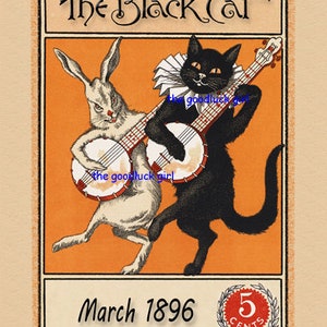 Instant Download BANJOS Vintage 1896 März Hase Schwarze Katze Magazin Cover Kunst Druck Bild Download