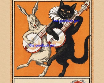 Instant Download BANJOS Vintage 1896 March Hare Black Cat Magazine cover Art Print picture Downloadable