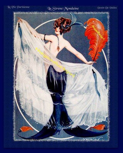 1925 La Vie Parisienne Fisherman And Mermaid France Travel Advertisement Poster (Reproduction) - View #3
