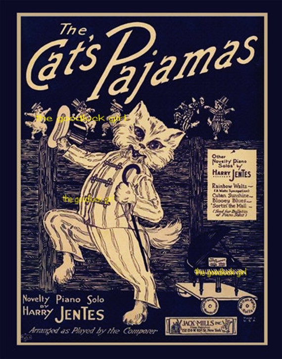 THE CAT'S PAJAMAS 8x10 Whimsical Vintage Sheet Music Cover Art print