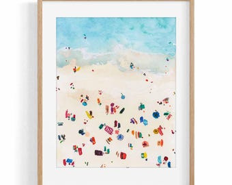 Acuarela de playa aérea: arte mural costero enmarcado