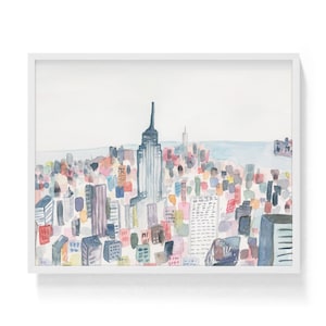 Manhattan Skyline Print, Top Of The Rock Print, NYC Watercolor Painting, Framed New York City Wall Art, Travel Prints, Housewarming Gift