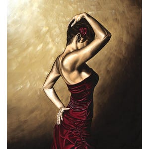 Mujer Flamenca - Impresión Giclée de Bellas Artes sobre papel o lienzo. Pintura de una Bailarina Sensual en Rojo. Regalo de Arte Mural de Alta Calidad. Hermosa Decoración para el Hogar.