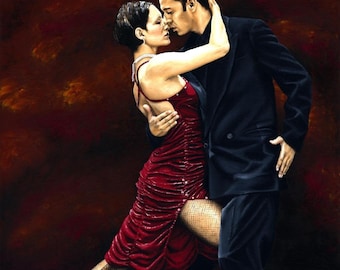 THAT TANGO MOMENT Fine art signed contemporary giclée print Beautiful male female romantic sensual sexy couple lovers passionate red dancers