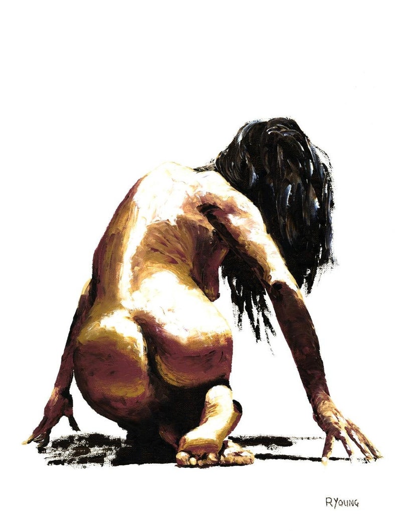 REMORSE Fine art signed giclée print Beautiful nude bare naked body long hair female lady Sensual passionate erotic sexy ass rear behind bum 