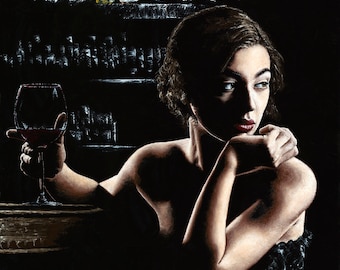 TIME TO REFLECT Fine art signed giclée print Beautiful elegant classy stylish lady cocktail wine bar Sensual sexy passionate figurative face