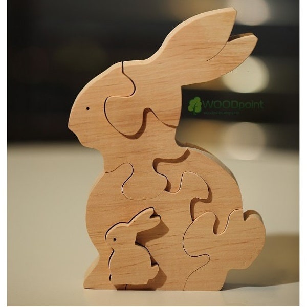 Wood toy Bunny Family - Rabbit toy puzzle - Kids gifts - Wooden Animal waldorf toy - Educational toys - Kids gifts - Montessori Eco toys