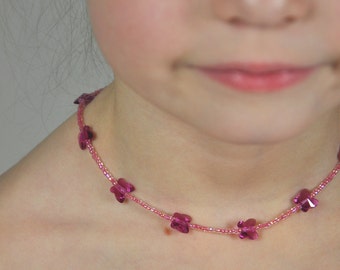 Childrens necklace "Petits Papillons" made with faceted glass seed beads and Swarovski crystal butterflies