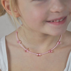 Childrens necklace &quot;Petites Fleurs&quot; made with faceted glass seed beads and Swarovski crystal flowers