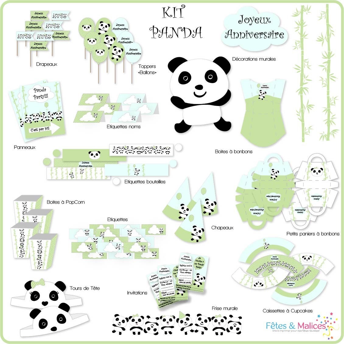 Decoration Anniversaire Panda Birthday Printable Etsy