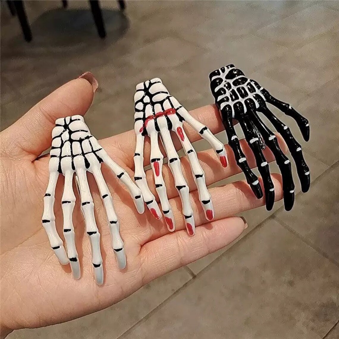 Halloween Skeleton Hand Hair Clip Set of 6 Acrylic Skull Etsy