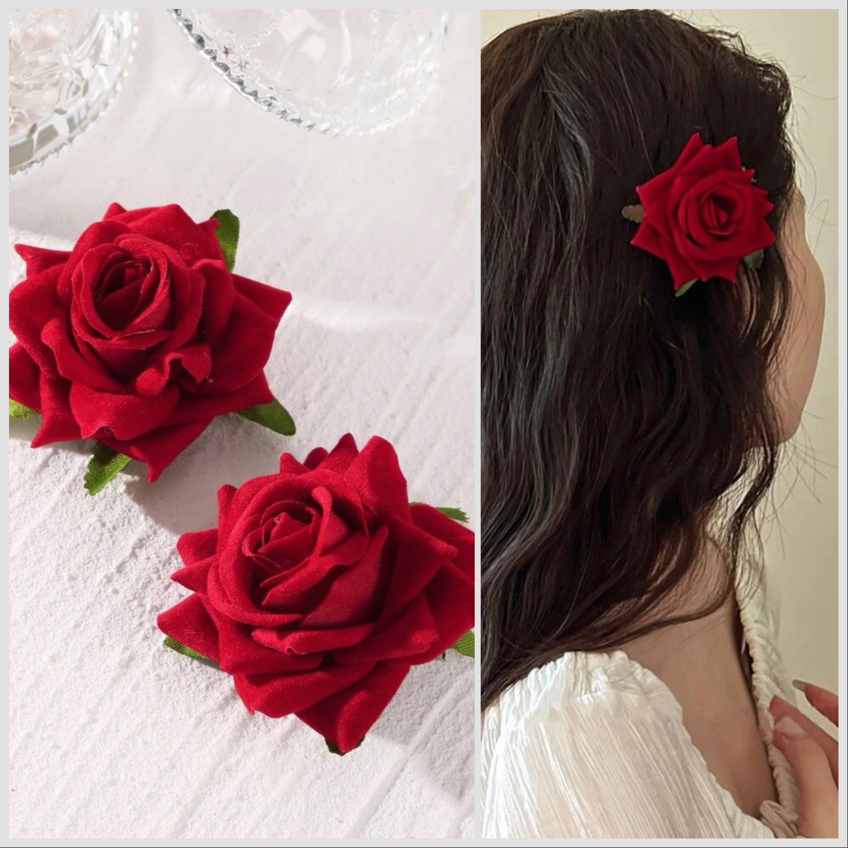 Artificial Red Rose Flower Handcrafted Fabric GajraHair Bun Accessori   Priyaasi