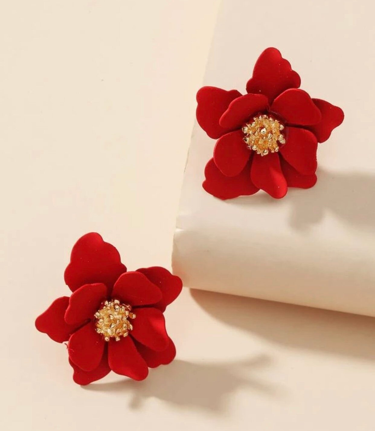 Natasha Satin Red Flower Drop Lightweight Earrings | eBay