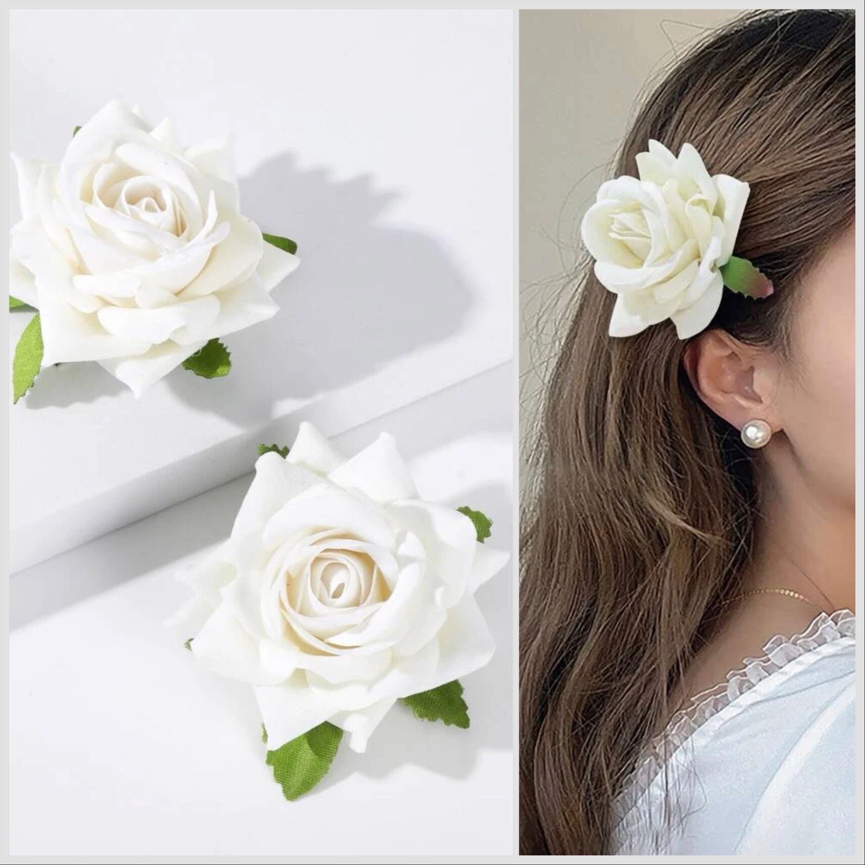 White Roses for Hair Etsy