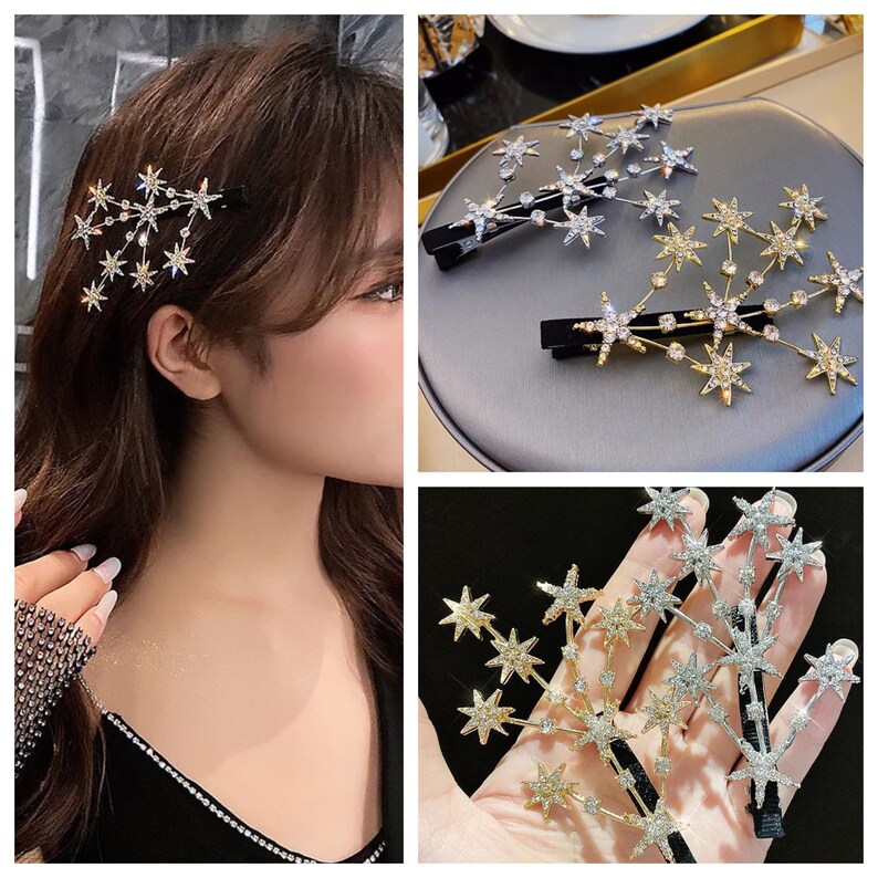 Starburst Hair Clip Star Rhinestone Hair Clip Gold Star Hair Etsy