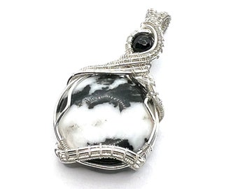 Zebra Stone gemstone pendant with Black Spinel wire wrapped in fine silver. Grounding & Embodiment