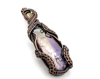 Ametrine gemstone pendant with Himalaya Gold Azeztulite wire wrapped in copper. A High Energy Enhancement Of Your Creativity & Will