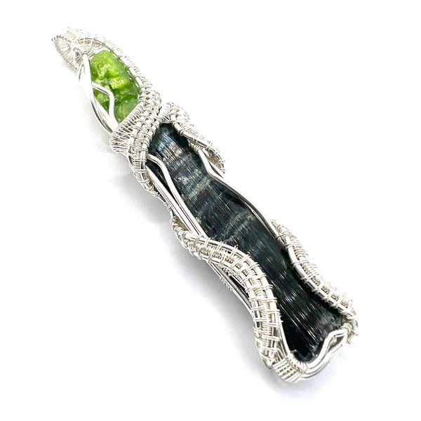 Tremolite gemstone pendant with Mimetite wire wrapped in fine silver. Receiving Guidance & Inspiration