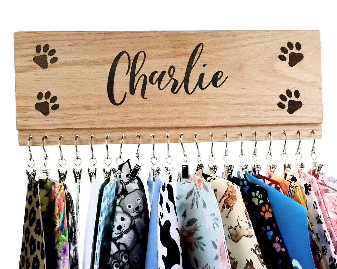 Dog Bandana Display Organizer Stores 20 Bandanas Custom Personalized Scarf Organizer for Wall
