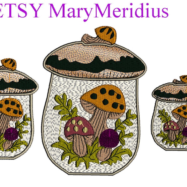 4-INSTANT-Machine Embroidery Design Download~MaryMeridius~Grandma~Mom Merry Mushroom Canister set~Cookie Jar~1970- 80s~vintage retro~kitchen