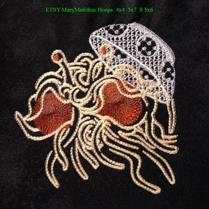 3-INSTANT-Machine Embroidery Design Download~MaryMeridius~FSM~Flying Spaghetti Monster~strainer~colander~3 sizes 1 price~cute weird funny