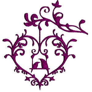INSTANT-Machine Embroidery Design Download~Love Birds~swing in tree~floral design~wedding invitations & decor anniversary~~MaryMeridius