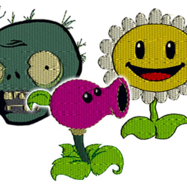 3 pack~INSTANT Machine Embroidery Design Download~Plants vs. Zombies~cute zombie walking dead~~MaryMeridius